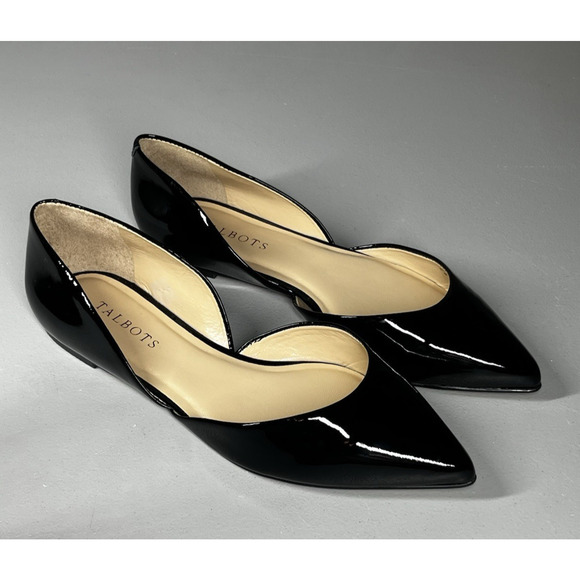 Talbots Patent Leather D'Orsay Flats Womens 8 Black Pointed Toe Shoes Slip On - Picture 3 of 8